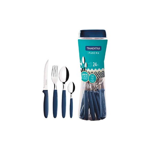 Faqueiro 24pçs Inox Leme Cabo Plast. Azul 23198149 Tramontina