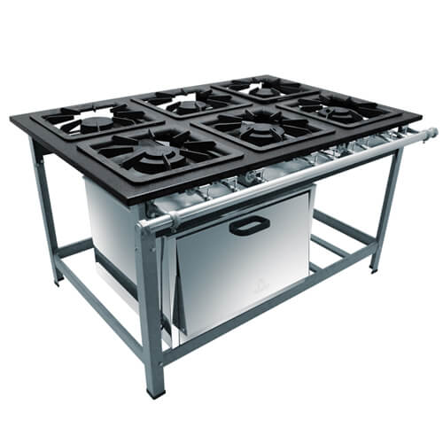 Fogao 6 Bocas 40x40 P6.5 3 Simples E 3 Duplos C/ Forno Metalmaq M19