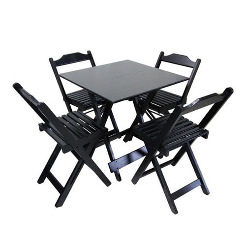 Jogo Mesa E Cadeira  Madeira Dobravel Preto Ic