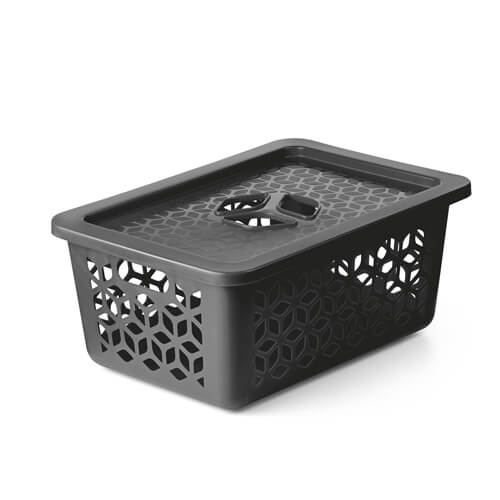 Cesto Plastico  Organizador Medio C/Tampa Preto (369- Pr) Uz