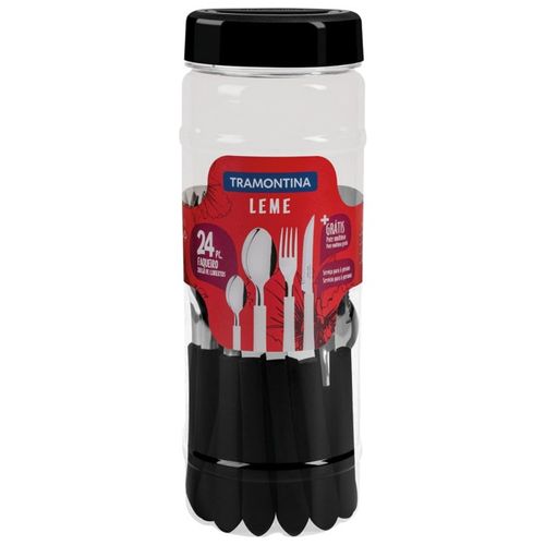 Faqueiro 24pçs Inox Leme Cabo Plast. Preto 23198049 Tramontina