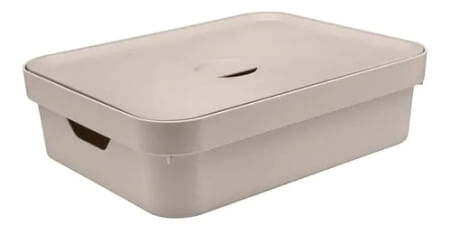 Caixa Organizadora Plastico M C/Tampa Bege Ou