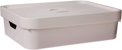 Caixa Organizadora Plastico M C/Tampa Bege Ou