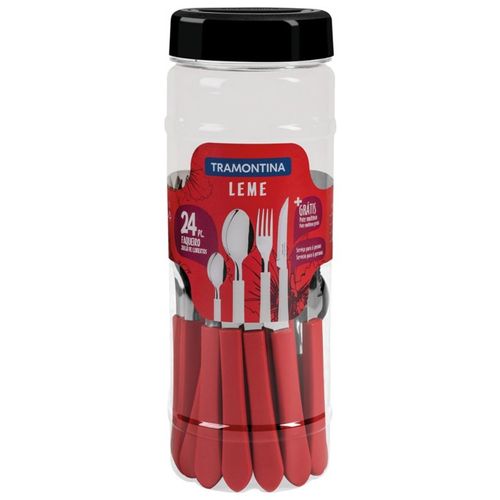 Faqueiro 24pçs Inox Leme Cabo Plast. Verm. 23198749 Tramontina