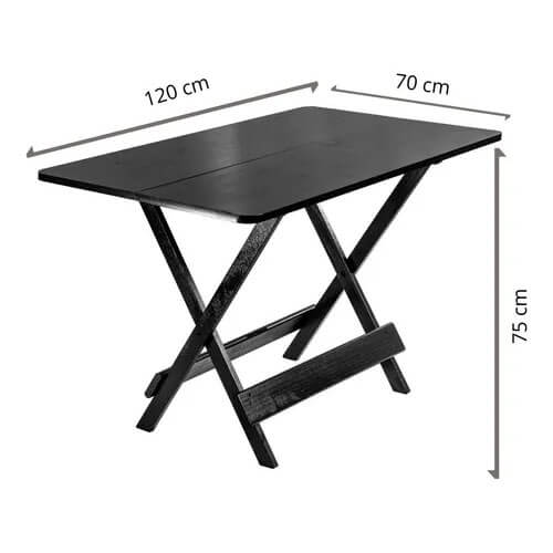 Mesa Madeira Dobravel  70x1.20 Preto  Ic