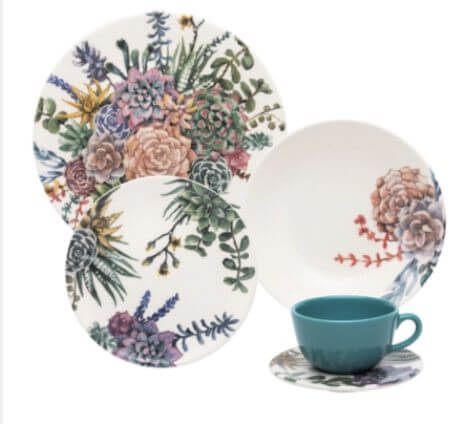 Aparelho De Jantar/Chá  30 Pçs Bothanica  Ceramica Oxford
