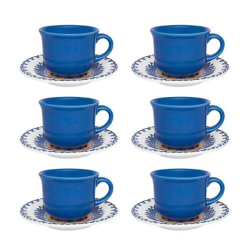 Conjunto Xicara Cha C/ Pires 12 Pçs La Carreta Ceramica Oxford