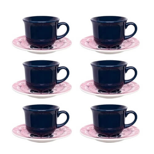 Conjunto Xicara Cha C/ Pires 12 Pçs Hana  Ceramica Oxford