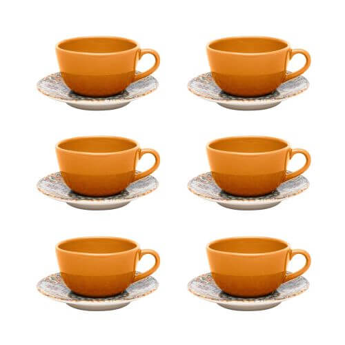 Conjunto Xicara Chá C/ Pires 12 Peças Castello Ceramica Oxford