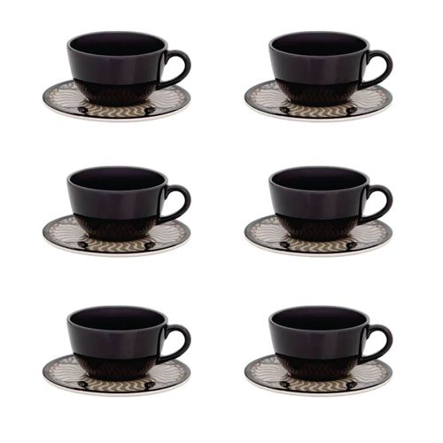 Conjunto Xicara Cha C/ Pires 12 Pçs Mediterraneo   Porcelana Oxford