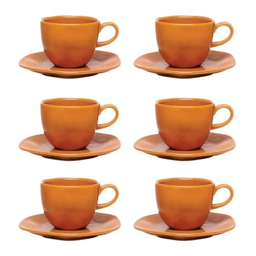 Conjunto Xicara Cha C/ Pires 12 Pçs Papaya Porcelana Oxford