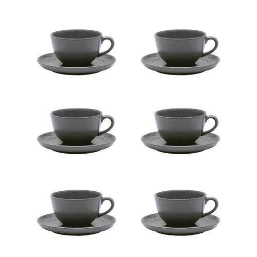 Conjunto Xicara Cha C/ Pires 12 Pçs Gray Porcelana Oxford