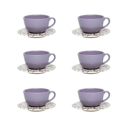 Conjunto Xicara Cha C/ Pires 12 Pçs Lilac  Porcelana Oxford
