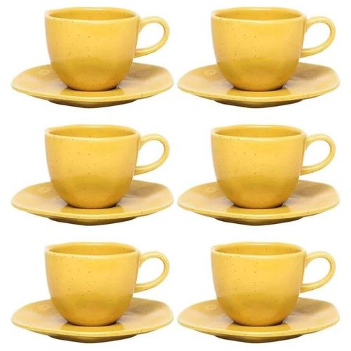 Conjunto Xicara Cha C/ Pires 12 Pçs Maracuja  Ceramica Oxford